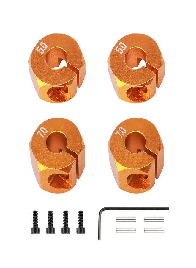 Rchobbytop 5mm & 7mm Thickness Aluminum 12mm Hex Wheel Hub Adapters with Screws Pins for 1/10 RC Cars Buggy Truck Crawler HSP Traxxas Redcat Arrma Tamiya etc, Gold - Image 1